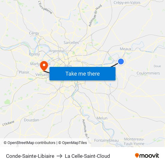 Conde-Sainte-Libiaire to La Celle-Saint-Cloud map