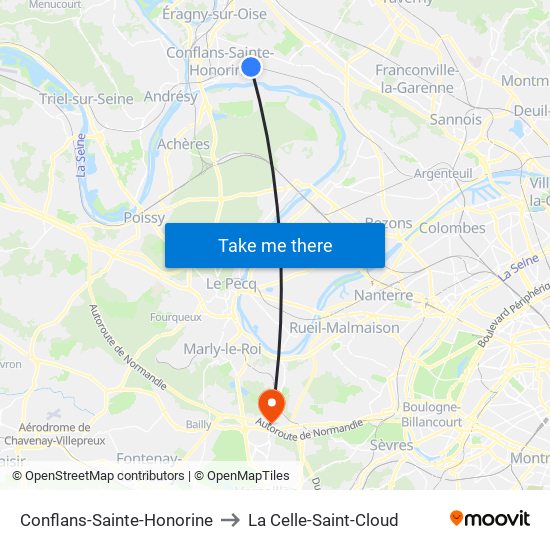 Conflans-Sainte-Honorine to La Celle-Saint-Cloud map