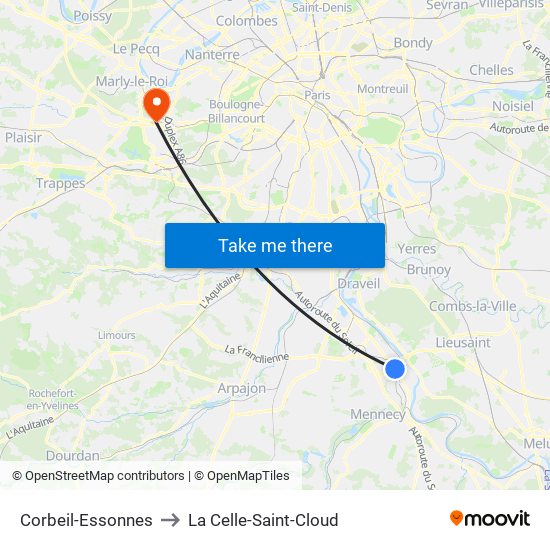 Corbeil-Essonnes to La Celle-Saint-Cloud map