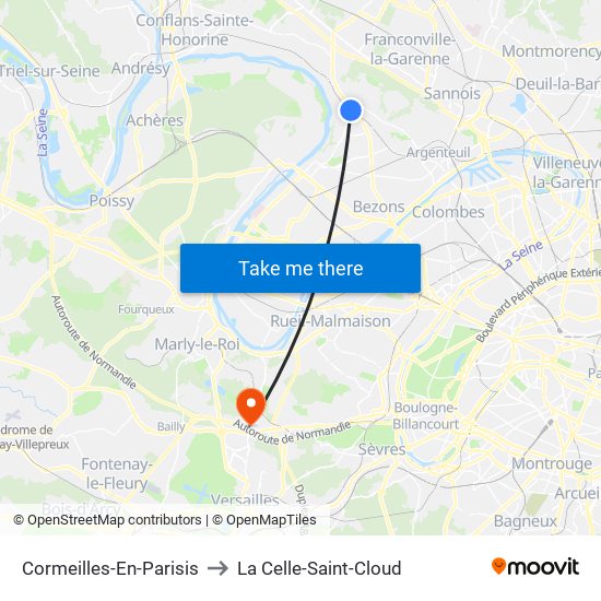 Cormeilles-En-Parisis to La Celle-Saint-Cloud map