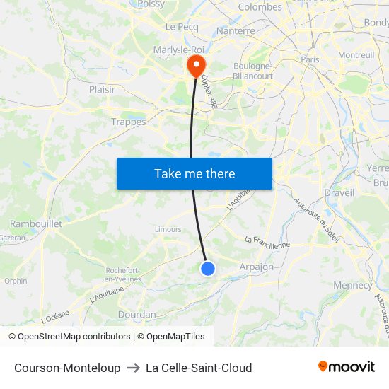 Courson-Monteloup to La Celle-Saint-Cloud map