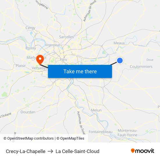 Crecy-La-Chapelle to La Celle-Saint-Cloud map