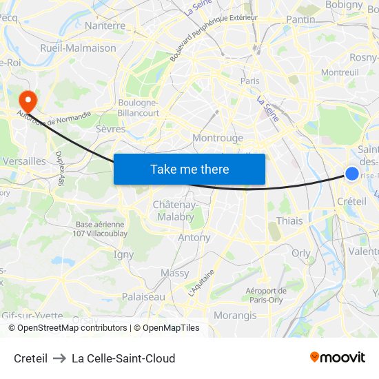 Creteil to La Celle-Saint-Cloud map