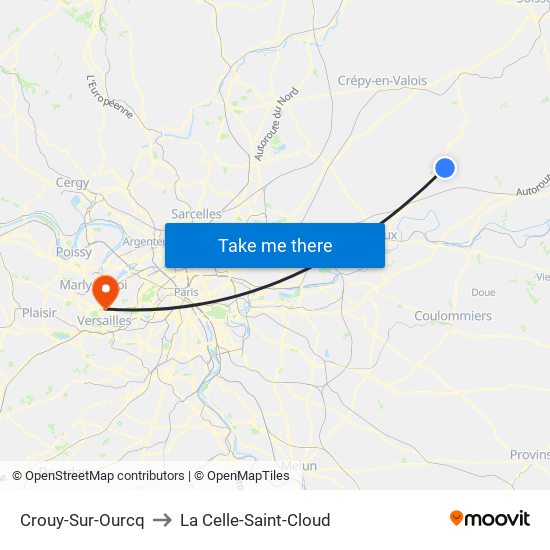 Crouy-Sur-Ourcq to La Celle-Saint-Cloud map