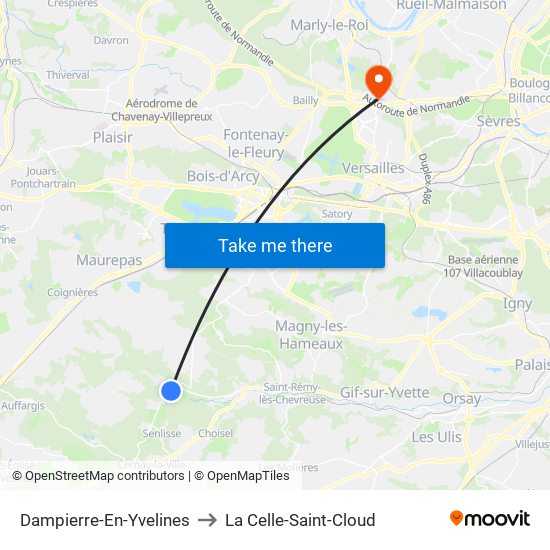 Dampierre-En-Yvelines to La Celle-Saint-Cloud map