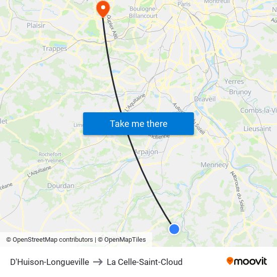 D'Huison-Longueville to La Celle-Saint-Cloud map