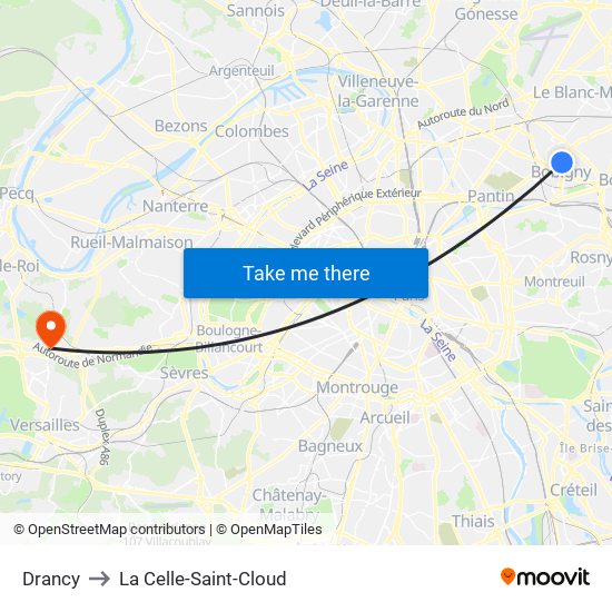 Drancy to La Celle-Saint-Cloud map