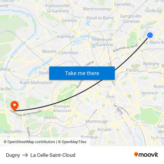 Dugny to La Celle-Saint-Cloud map