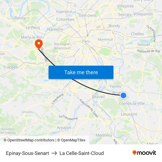 Epinay-Sous-Senart to La Celle-Saint-Cloud map