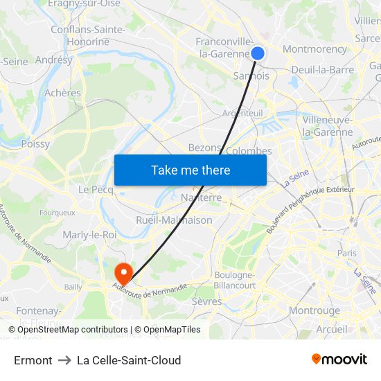 Ermont to La Celle-Saint-Cloud map