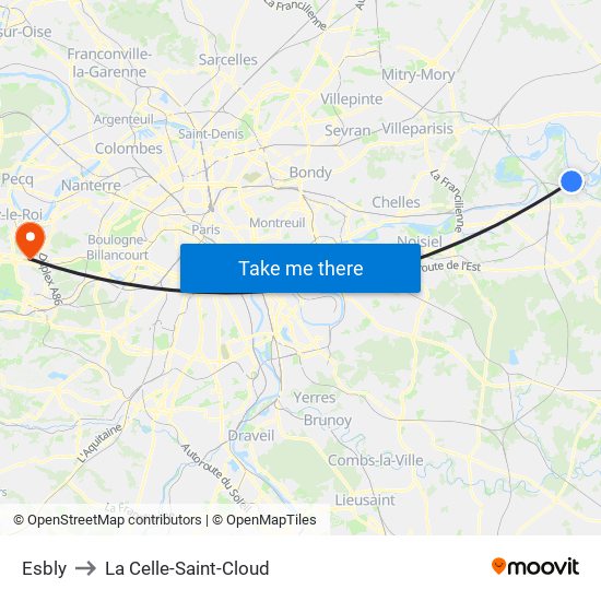 Esbly to La Celle-Saint-Cloud map