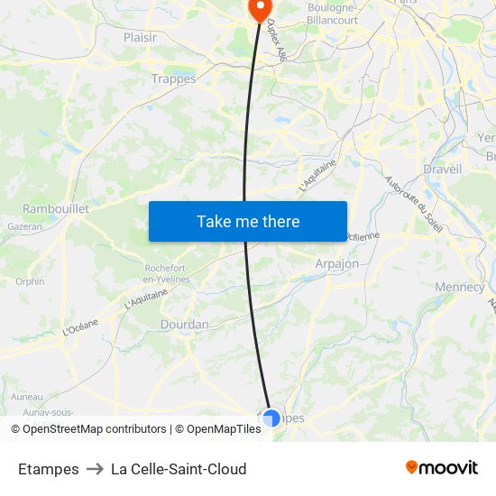 Etampes to La Celle-Saint-Cloud map