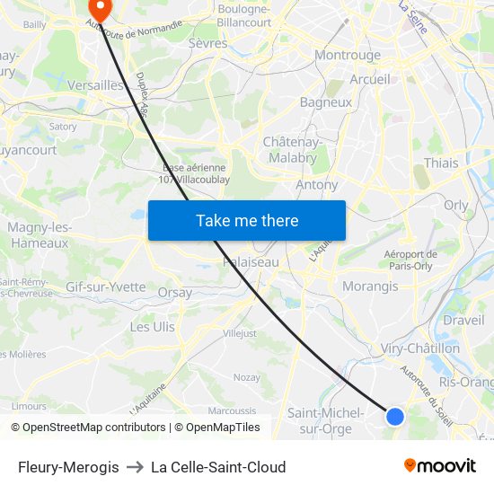 Fleury-Merogis to La Celle-Saint-Cloud map