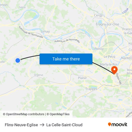 Flins-Neuve-Eglise to La Celle-Saint-Cloud map