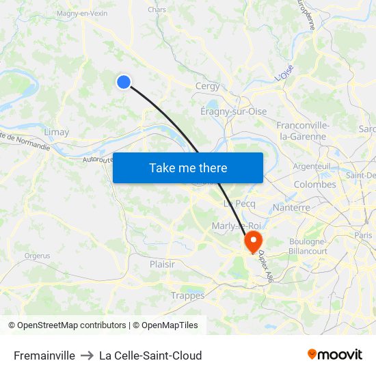 Fremainville to La Celle-Saint-Cloud map