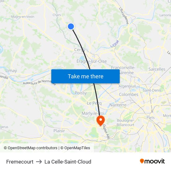 Fremecourt to La Celle-Saint-Cloud map