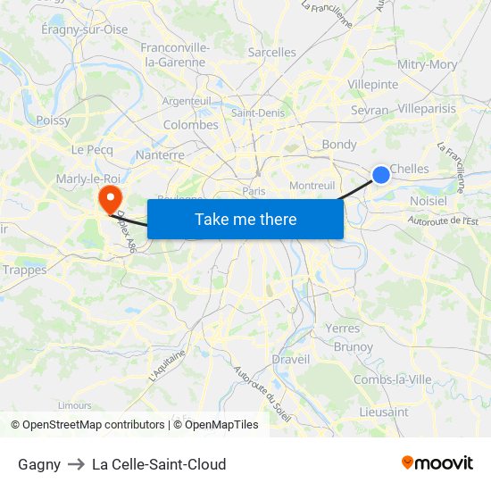 Gagny to La Celle-Saint-Cloud map