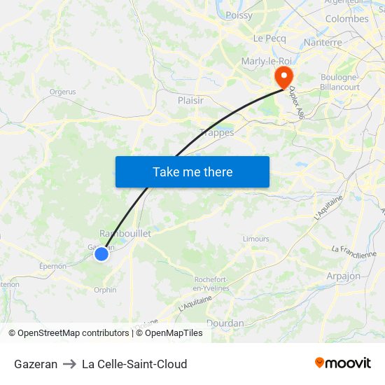 Gazeran to La Celle-Saint-Cloud map
