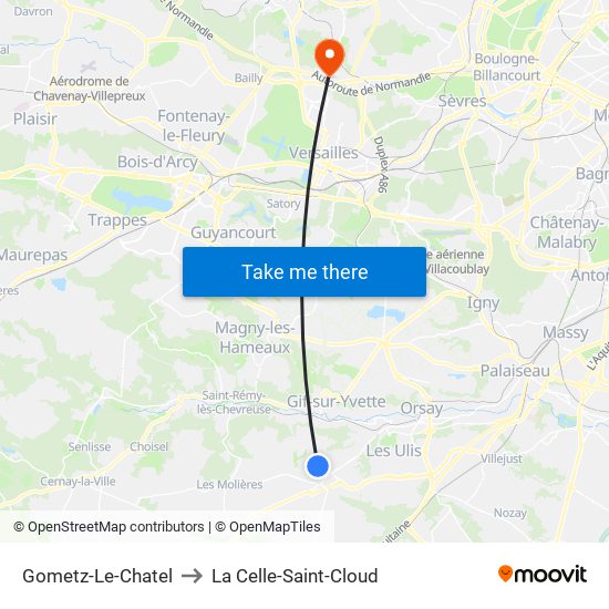 Gometz-Le-Chatel to La Celle-Saint-Cloud map