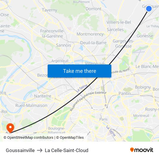 Goussainville to La Celle-Saint-Cloud map