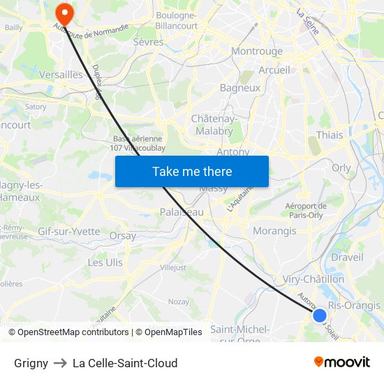 Grigny to La Celle-Saint-Cloud map