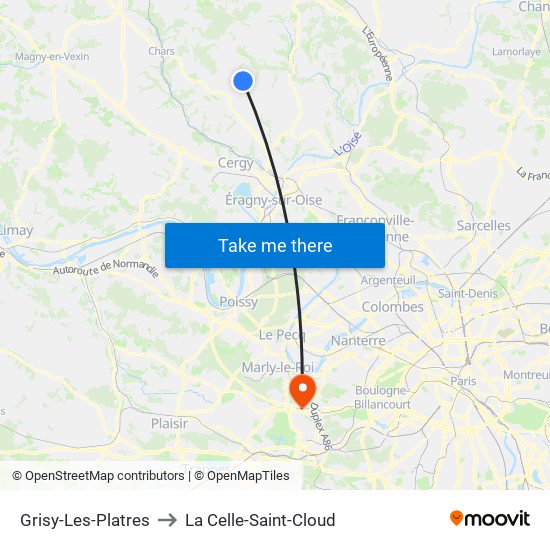 Grisy-Les-Platres to La Celle-Saint-Cloud map