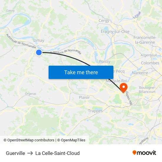 Guerville to La Celle-Saint-Cloud map