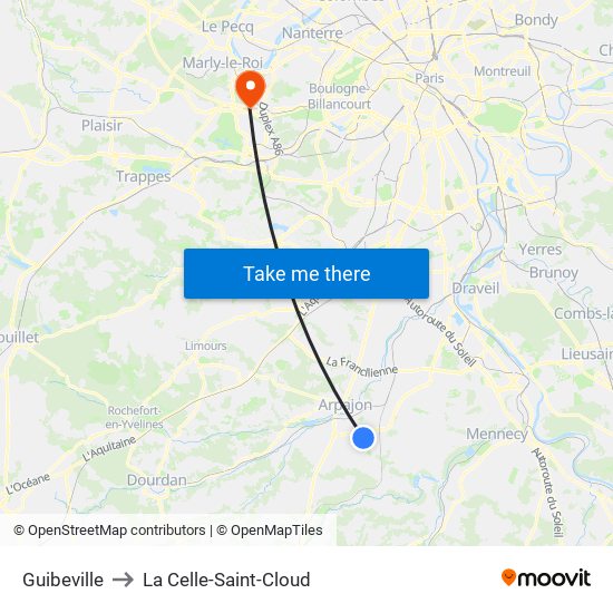 Guibeville to La Celle-Saint-Cloud map