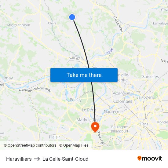 Haravilliers to La Celle-Saint-Cloud map