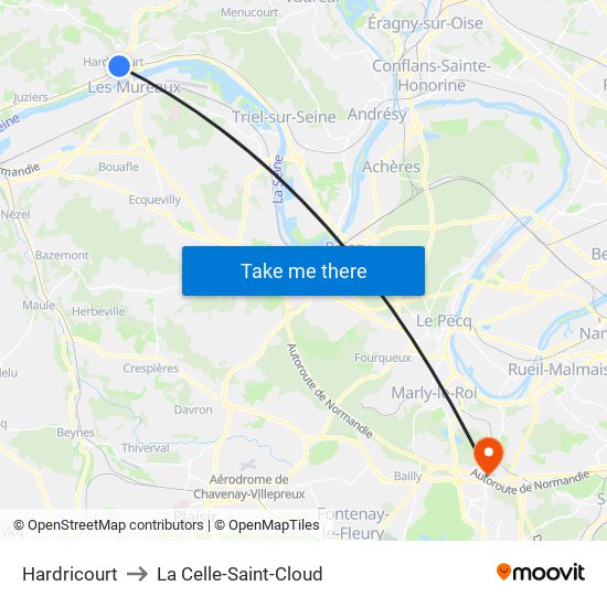 Hardricourt to La Celle-Saint-Cloud map