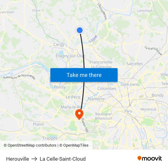 Herouville to La Celle-Saint-Cloud map