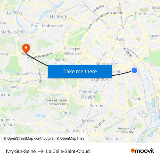 Ivry-Sur-Seine to La Celle-Saint-Cloud map