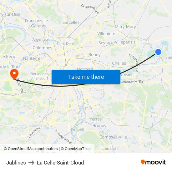 Jablines to La Celle-Saint-Cloud map