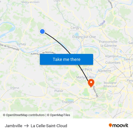 Jambville to La Celle-Saint-Cloud map