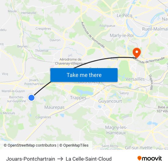 Jouars-Pontchartrain to La Celle-Saint-Cloud map