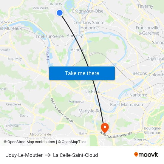 Jouy-Le-Moutier to La Celle-Saint-Cloud map