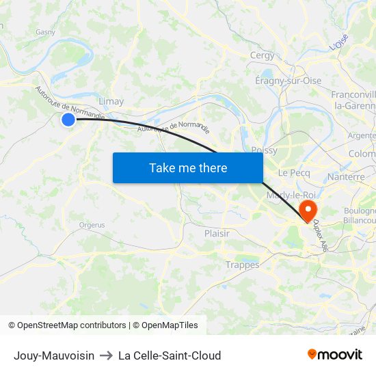 Jouy-Mauvoisin to La Celle-Saint-Cloud map