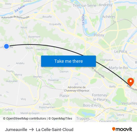Jumeauville to La Celle-Saint-Cloud map