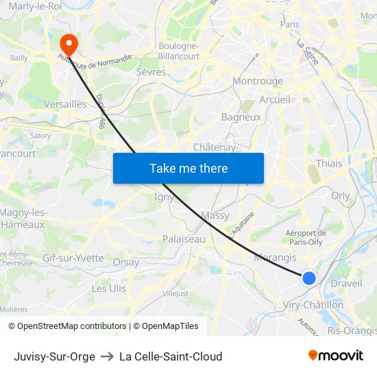 Juvisy-Sur-Orge to La Celle-Saint-Cloud map