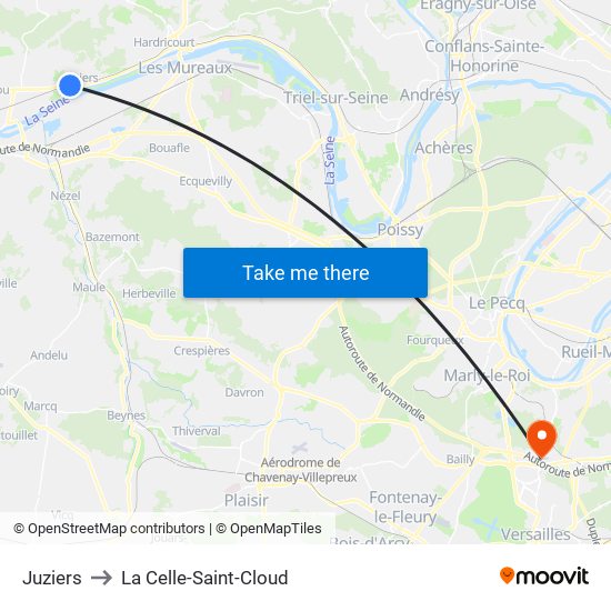 Juziers to La Celle-Saint-Cloud map