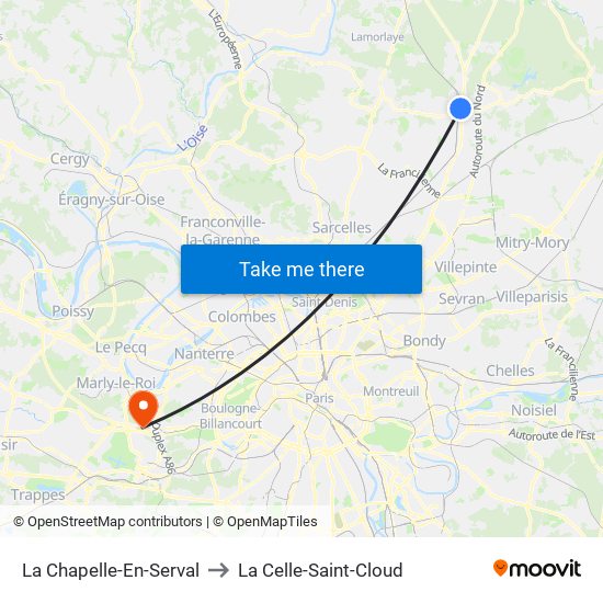 La Chapelle-En-Serval to La Celle-Saint-Cloud map