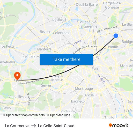 La Courneuve to La Celle-Saint-Cloud map