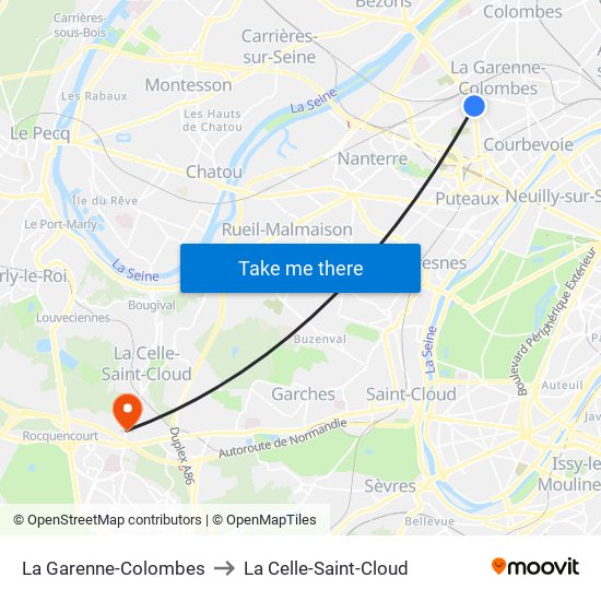 La Garenne-Colombes to La Celle-Saint-Cloud map