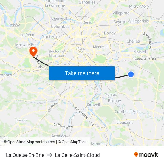 La Queue-En-Brie to La Celle-Saint-Cloud map