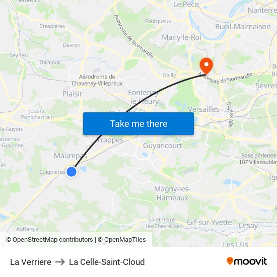 La Verriere to La Celle-Saint-Cloud map