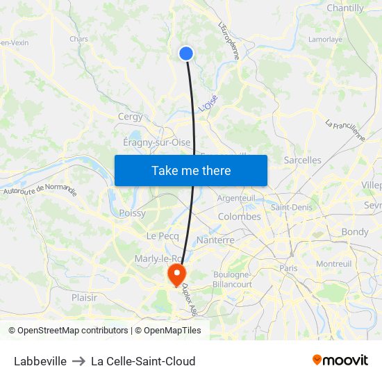Labbeville to La Celle-Saint-Cloud map