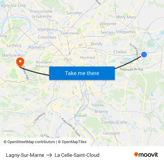 Lagny-Sur-Marne to La Celle-Saint-Cloud map