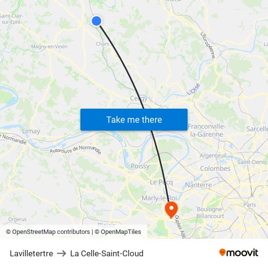 Lavilletertre to La Celle-Saint-Cloud map
