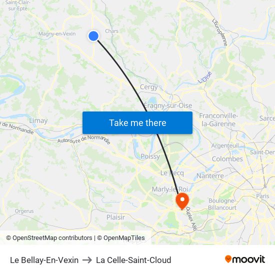 Le Bellay-En-Vexin to La Celle-Saint-Cloud map