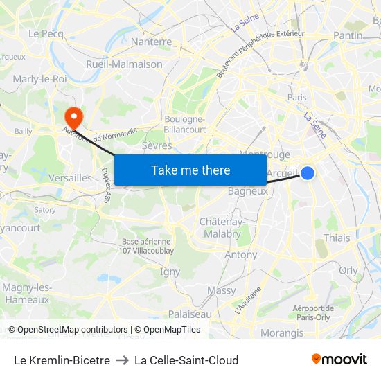 Le Kremlin-Bicetre to La Celle-Saint-Cloud map